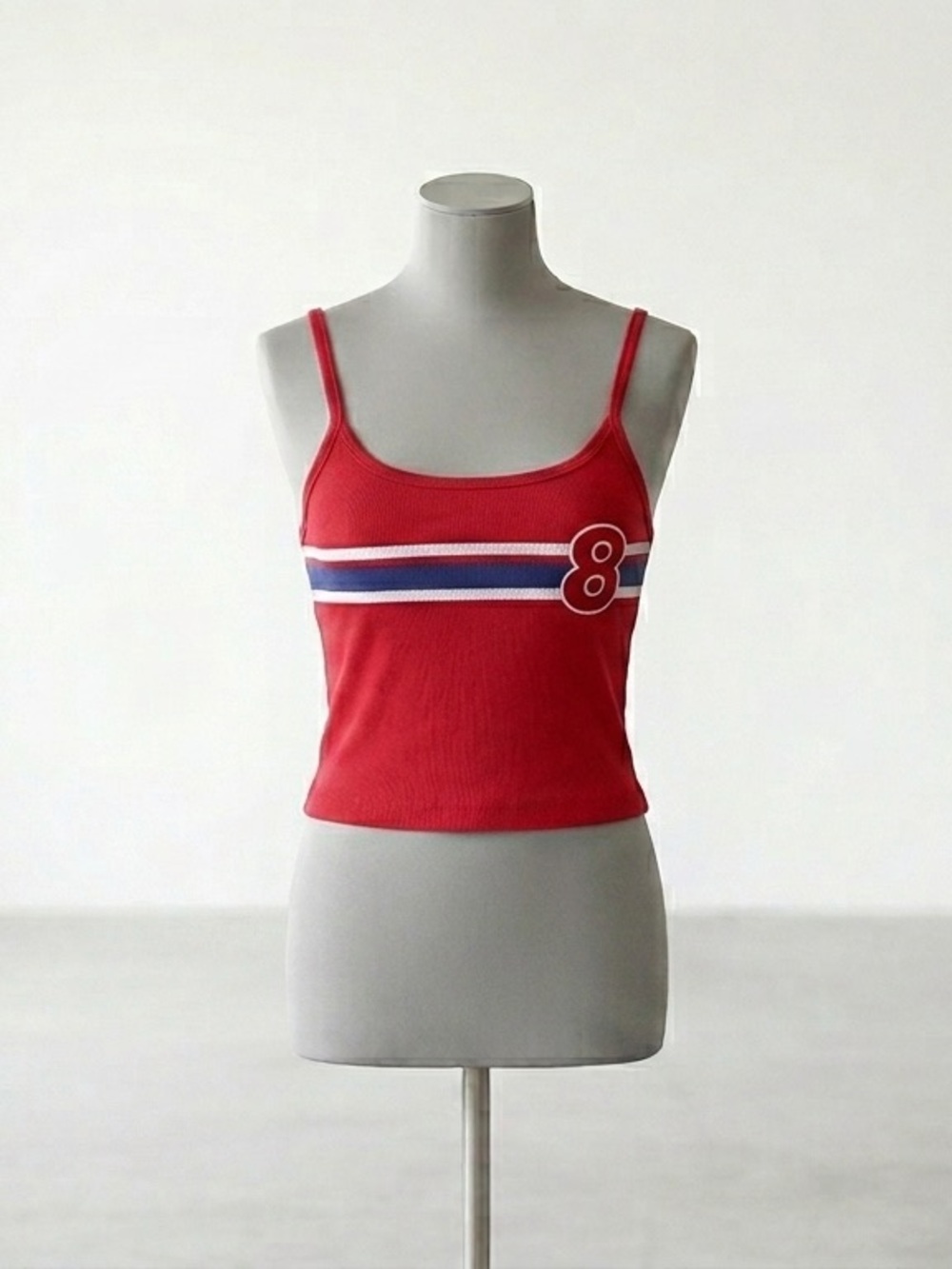 Forever 21 Red Ribbed Spaghetti Strap Tank with Blue and White Stripes